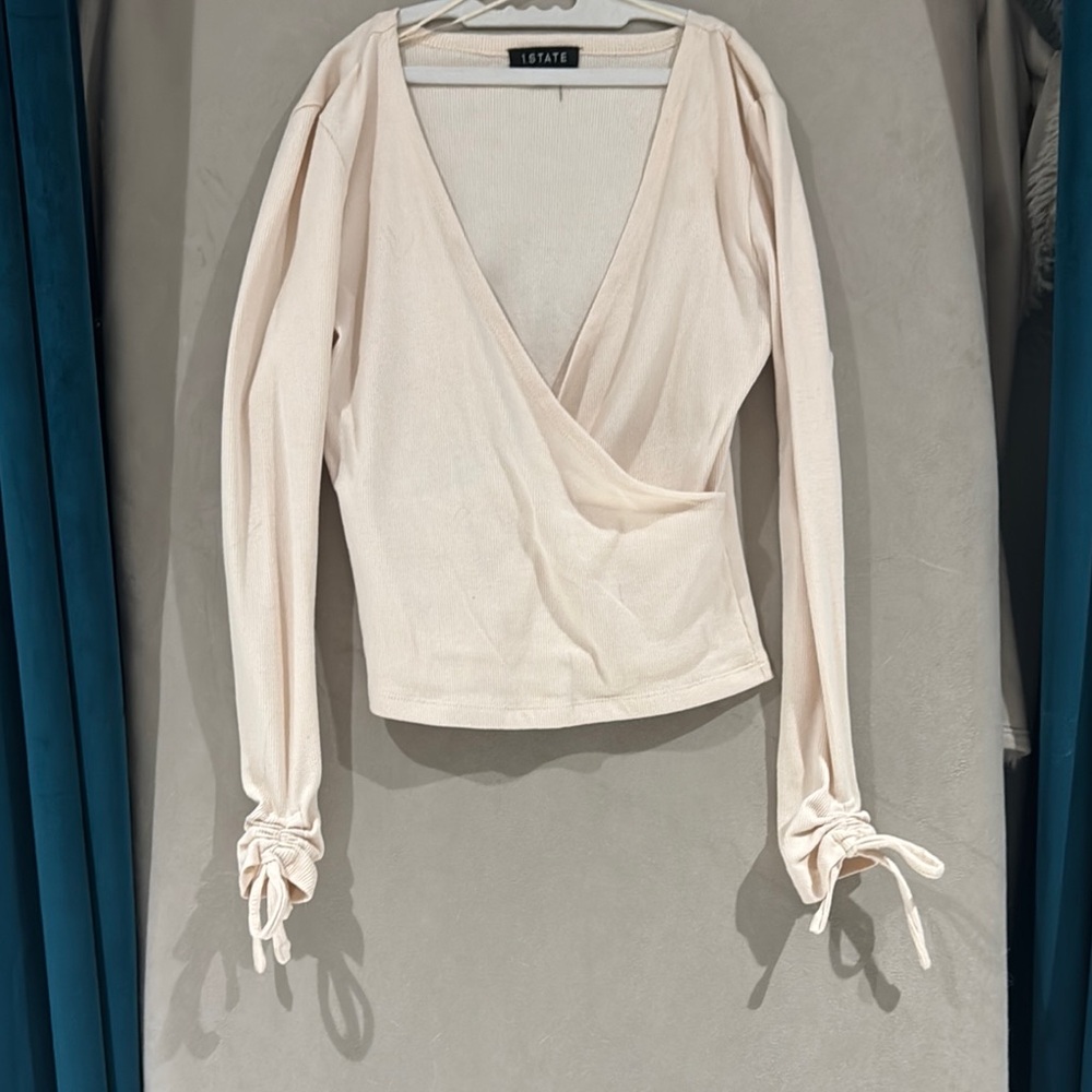 1. State Women's Cream V-Neck Blouse